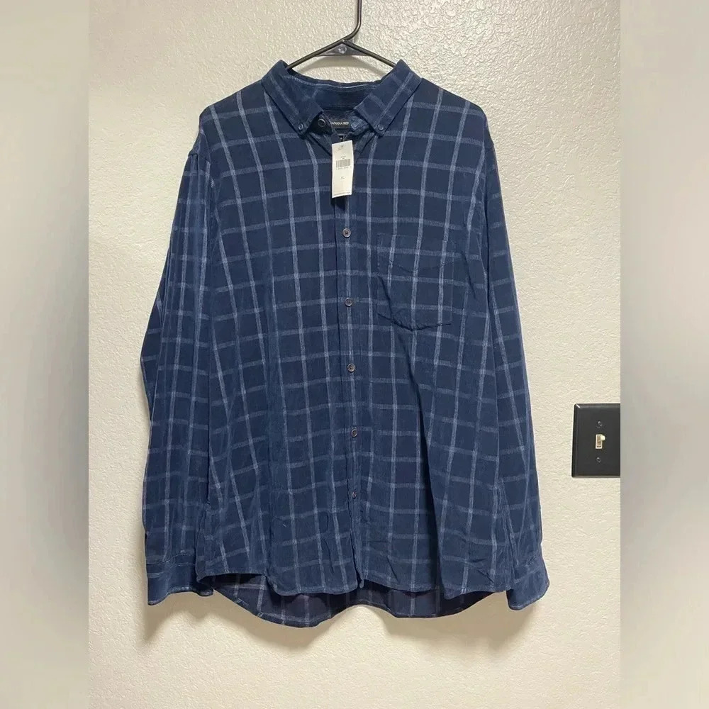 NWT Banana Republic Men’s Slim Fit Long Sleeve Blue Plaid Button Down XL